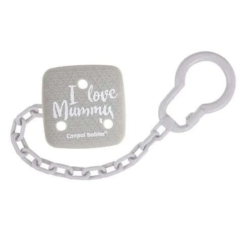 Łańcuszek do smoczka I LOVE MUMMY szary, Canpol