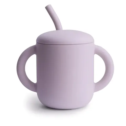 Kubek silikonowy ze słomką Soft Lilac, Mushie
