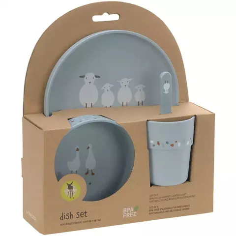 Komplet naczyń dla dzieci Tiny Farmer Sheep and Goose NIEBIESKI, Lassig