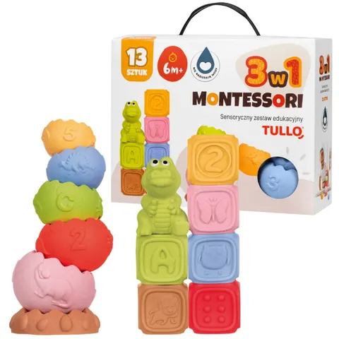 Sensoryczny zestaw edukacyjny Montessori 3w1 - 13 elementów, Tullo