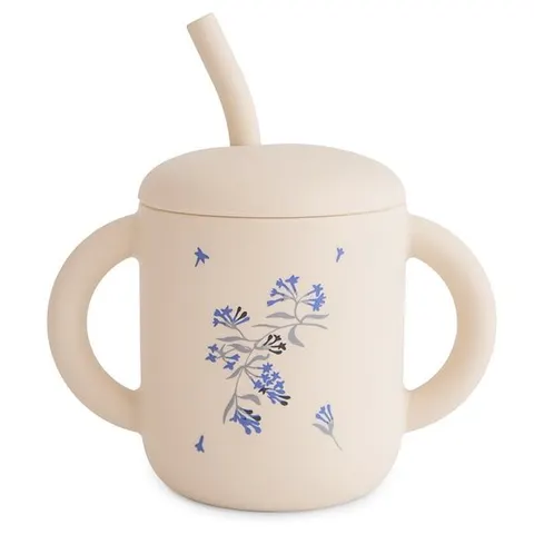 Kubek silikonowy ze słomką Lilac Flowers, Mushie