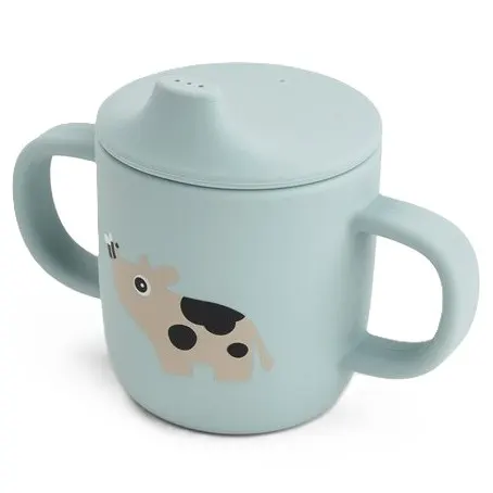 Kubek silikonowy z ustnikiem 2w1 Tiny Farm Blue, Done By Deer
