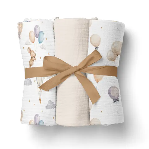 Pieluszki muślinowe 70x70 cm 3-pack BEŻOWE, Bocioland