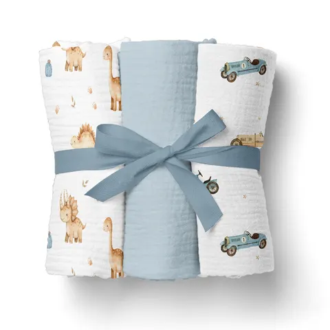 Pieluszki muślinowe 70x70 cm 3-pack NIEBIESKIE, Bocioland