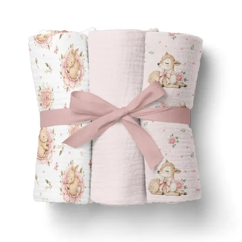 Pieluszki muślinowe 70x70 cm 3-pack RÓŻOWE, Bocioland
