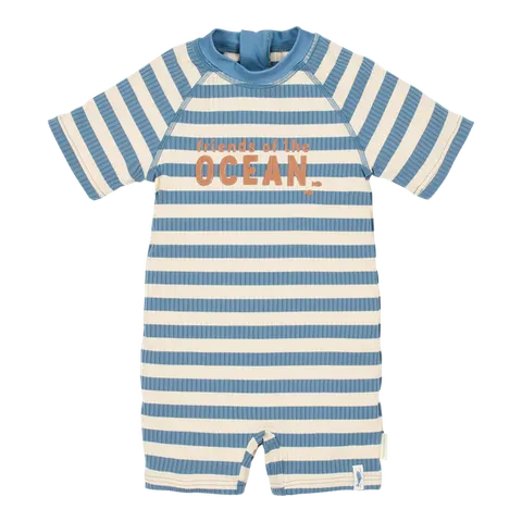 Little Dutch Swimsuit z krótkim rękawem Ocean Blue Stripes 62/68