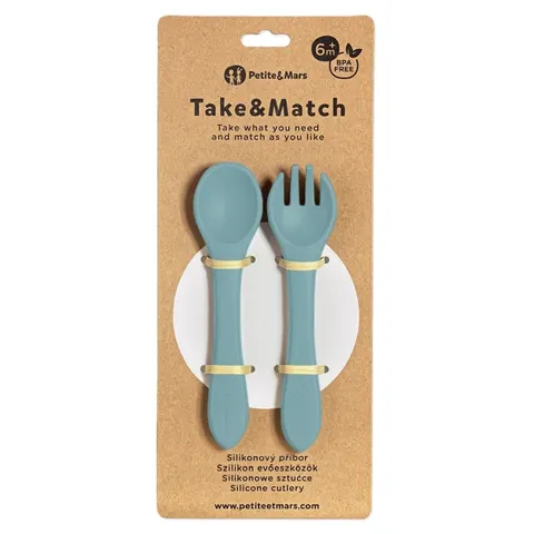 Sztućce silikonowe Take&Match Frosted Sky 6m+, Petite&Mars