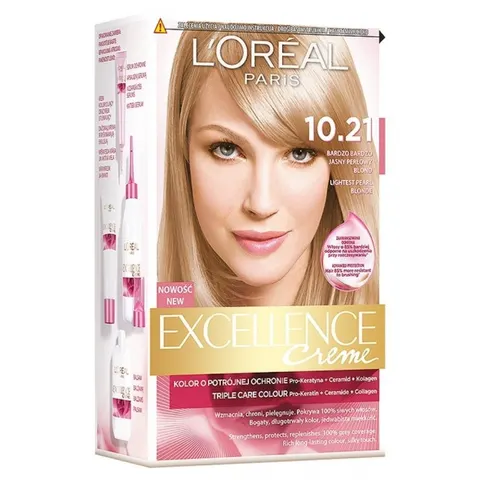 LOREAL PARIS EXCELLENCE CREME Farba do włosów 10.21 BARDZO JASNY PERŁOWY BLOND