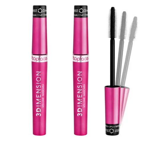 TOPFACE 3D IMENSION VOLUME MASCARA - Tusz do rzęs pogrubiający CZARNY, 8 ml, pakiet 2 szt.