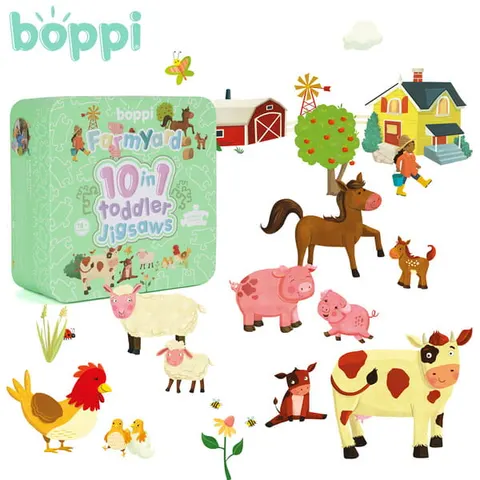 BOPPI, 10 w 1 progresywne pierwsze puzzle Farma 30 elementów
