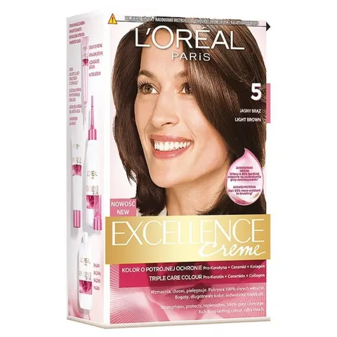 LOREAL PARIS EXCELLENCE CREME Farba do włosów 5 JASNY BRĄZ