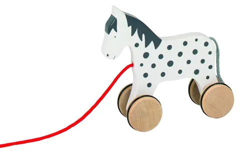 Konik czarno biały drewniany do ciągnięcia goki