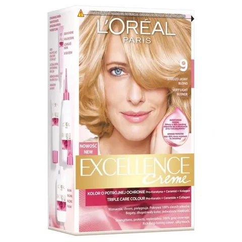 LOREAL PARIS EXCELLENCE CREME Farba do włosów 9 BARDZO JASNY BLOND