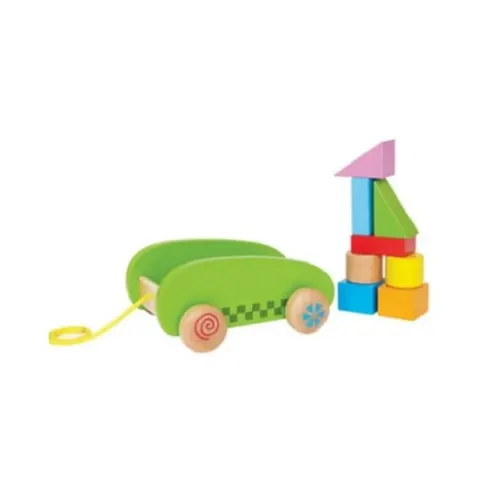 Hape, drewniany wózek z klockami