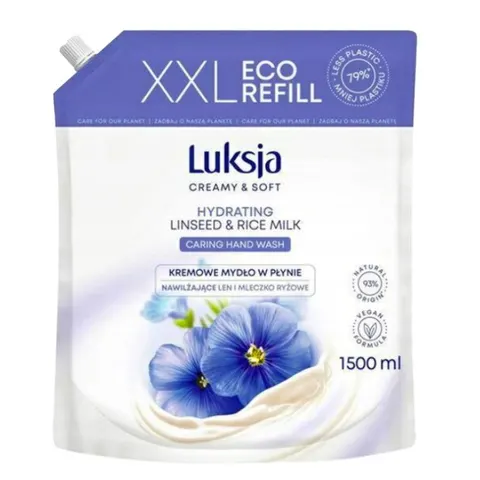 LUKSJA Mydło w płynie zapas LEN I MLEKO, 1500 ml