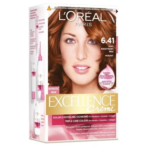 LOREAL PARIS EXCELLENCE CREME Farba do włosów 6.41 JASNY BURSZTYNOWY BRĄZ