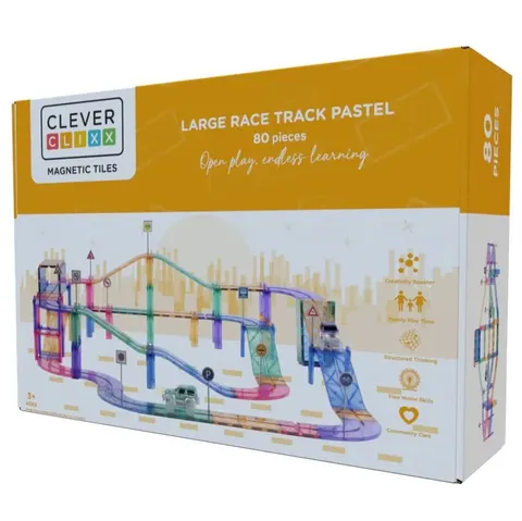 Cleverclixx Klocki magnetyczne Large Race Track Pastel - 80 el.