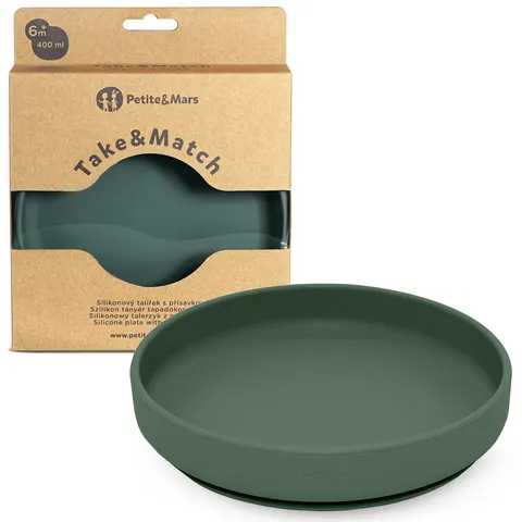 Petite&Mars Silikonowy talerzyk z przyssawką Take&Match / Misty green