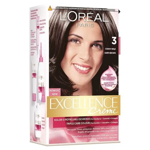 LOREAL PARIS EXCELLENCE CREME Farba do włosów 3 CIEMNY BRĄZ
