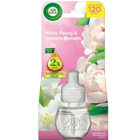 AIR WICK ESSENTIAL OILS Odświeżacz elektryczny zapas, BIAŁA PEONA I JAŚMIN, 19 ml