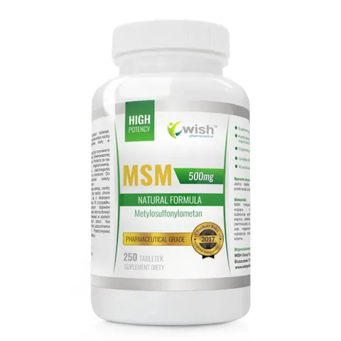 WISH Pharmaceutical Siarka Organiczna MSM 500mg Natural Formula suplement diety 250 tabletek