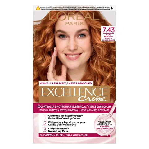 LOREAL EXCELLENCE FARBA KOLORYZUJĄCA 7.43 MIEDZIANO-ZŁOTY BLOND