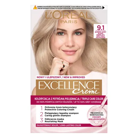 LOREAL EXCELLENCE FARBA KOLORYZUJĄCA 9.1 BARDZO JASNY POPIELATY BLOND