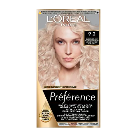 Loreal FERIA-PREFERENCE FARBA KOLORYZUJĄCA 92 BARDZO JASNY BEŻOWO-PERŁOWY BLOND