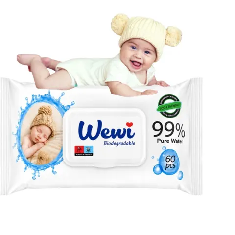 WEWI BABY Chusteczki nawilżane dla dzieci i niemowląt, 99% WODY BIODEGRADOWALNE, 60 szt