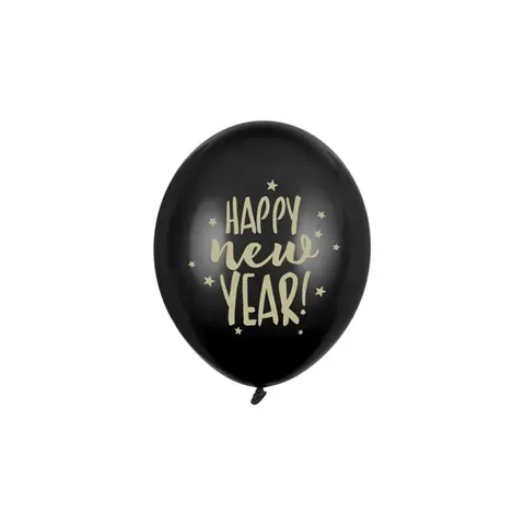 PARTYDECO BALONY CZARNE HAPPY NEW YEAR 6 SZT.