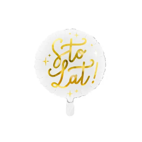 PARTYDECO BALON MATOWY BIAŁY ZŁOTY NAPIS STO LAT