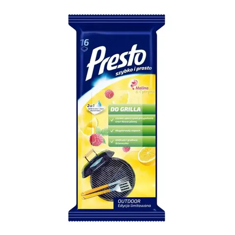 PRESTO ŚCIERECZKI NAWILŻANE 16 SZT. DO GRILLA MALINA&CYTRYNA