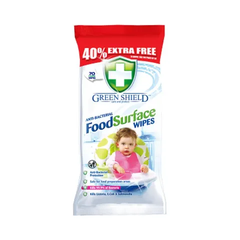 GREEN SHIELD CHUSTECZKI DO CZYSZCZENIA 70 SZT. ANTYBAKTERYJNE FOOD SURFACE