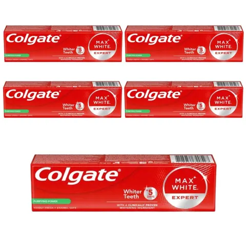 COLGATE MAX WHITE Pasta do zebów EXPERT PURIFYING POWER 75 ml, pakiet 5 szt.