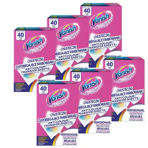 VANISH Chusteczki do prania 40 prań, 20 szt ŁAPACZ KOLORÓW, pakiet 6 opakowań