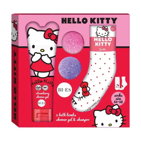 HELLO KITTY ZESTAW PREZENTOWY ŻEL+2XKULA DO KĄPIELI+SKARPETKI