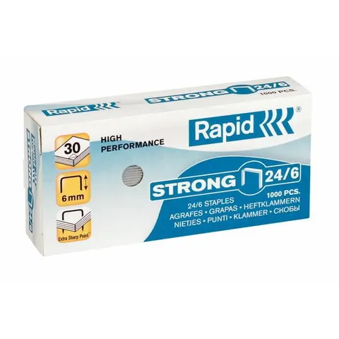 Zszywki 24/6 mocne RAPID Strong 30 kartek kol. srebrny 1000 szt. 24855800