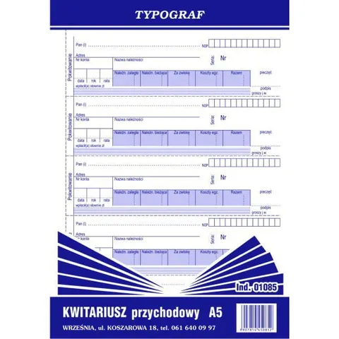 Druk "Kwitariusz Przychodowy" A5 TYPOGRAF 01085