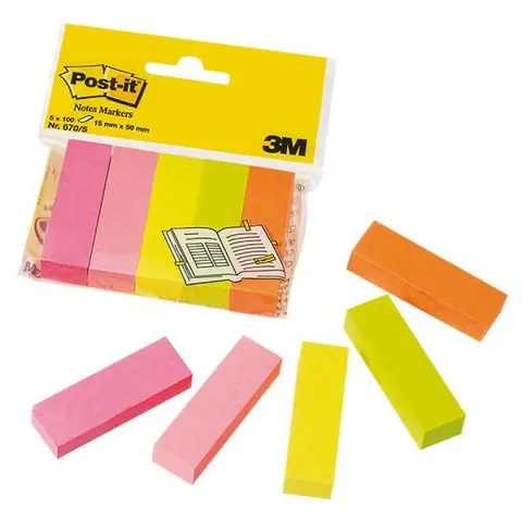 Zakładki indeksujące papierowe POST-IT® 670/5 15x50mm 5x100 kart. mix kolorów neonowych 3MP 3M-FT510285917