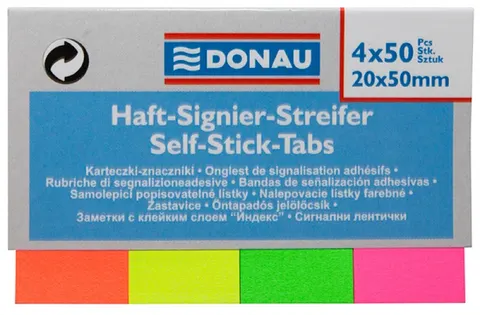 Zakładki indeksujące papierowe 20x50mm 4kol 4x50 kart.mix kolorów neonowe 7576001PL-99 DONAU