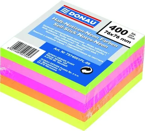 Notes samoprzylepny 76x76 mm neon DONAU 400 kartek /7574001PL-99/