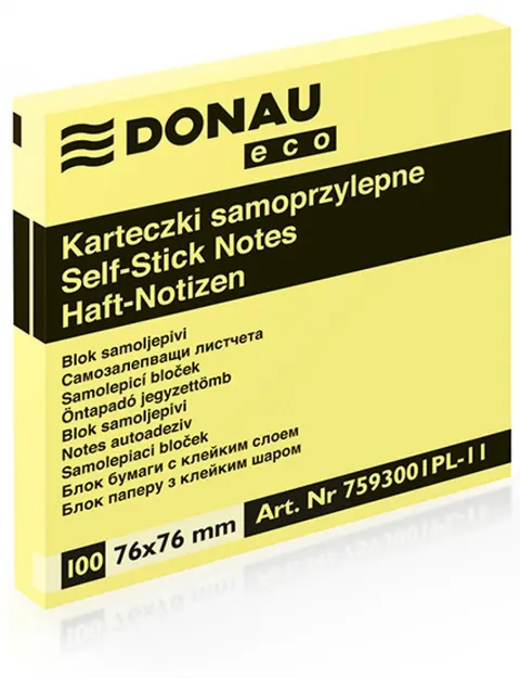 Karteczki samoprzylepne 76X76 żółte DONAU ECO 7593001PL-11