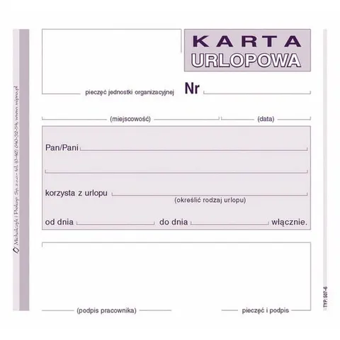 Druk "Karta Urlopowa" 2/3 A6 MICHALCZYK I PROKOP /507-6/