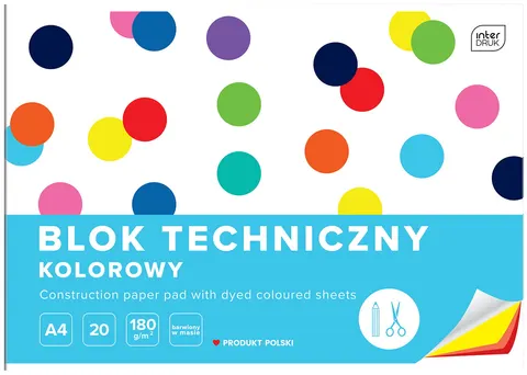 Blok techniczny A4 kolorowy 20 kartek barwiony w masie INTERDRUK