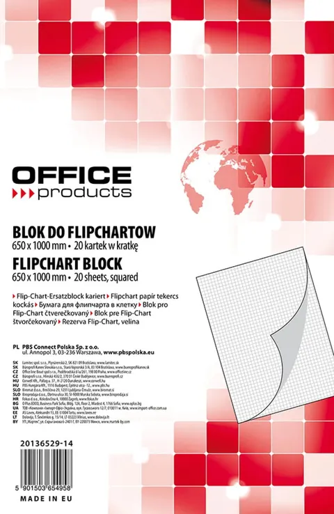 Blok Flipchart Office Products 65x100 Kratka 20 Kartek Biały