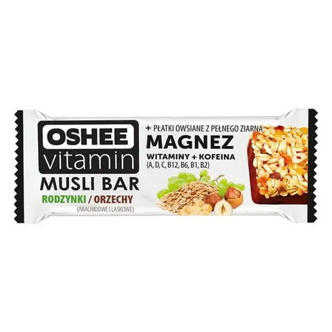 Baton Owocowy OSHEE z Witaminami Musli Bar Rodzynki/Orzechy 40G