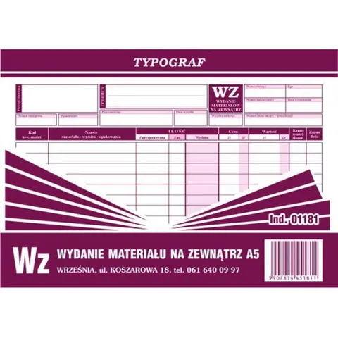 Druk "WZ" A5 TYPOGRAF 01181