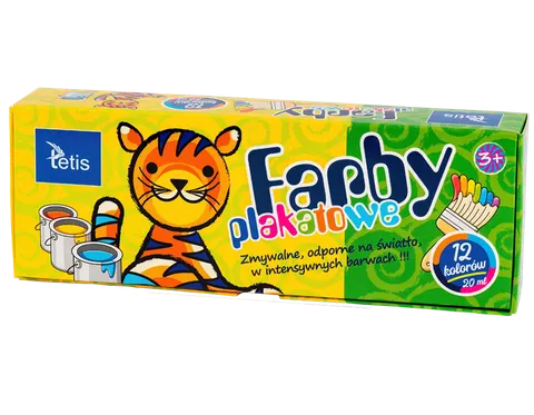Farby plakatowe 12 kolorów 20ml TETIS /KF001-D/
