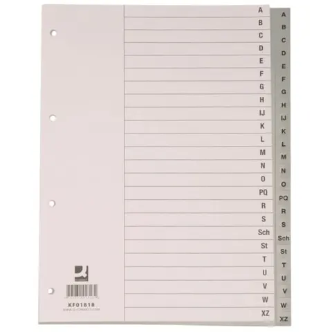Przekładki Q-Connect, PP, A4, 230x297mm, A-Z, 20 kart, szare /KF01817/