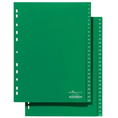 Zakładki A4 nadrukowane indeksy 1-52 zielone /615705/